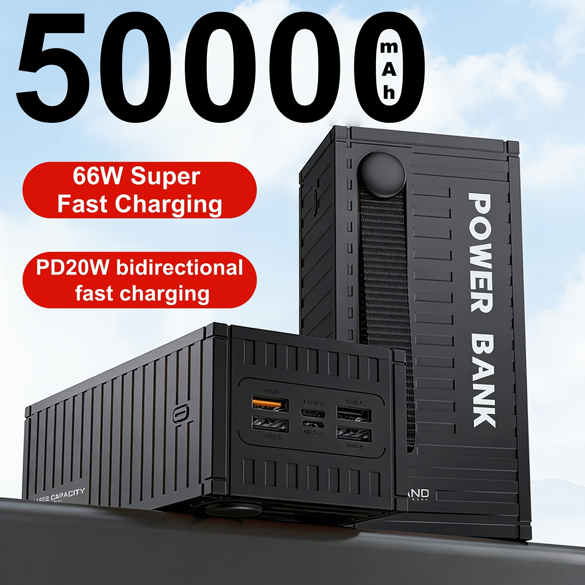 50000 Mah Portable Charger Power Bank with LCD Display And USB-C Fast Charging, 66W External Battery Pack for Iphone 16/15/14/13, Ipad, Galaxy, Android Devices, Portable Charger Power Bank, Portable Charger, Dual USB Output, Lithium Polymer Battery